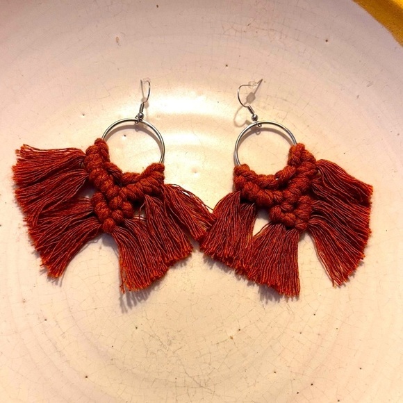 Handmade Jewelry - Elegant Rust Tassel Hoop Earrings